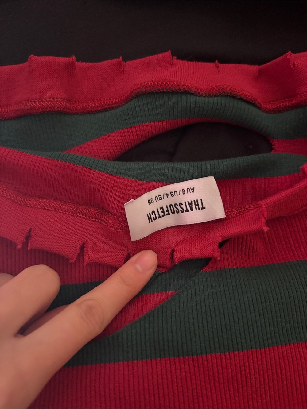 Freddy Krueger Halloween Outfit — Red/Green Crop Top, Hat, Glove set, no skirt - Picture 3 of 5